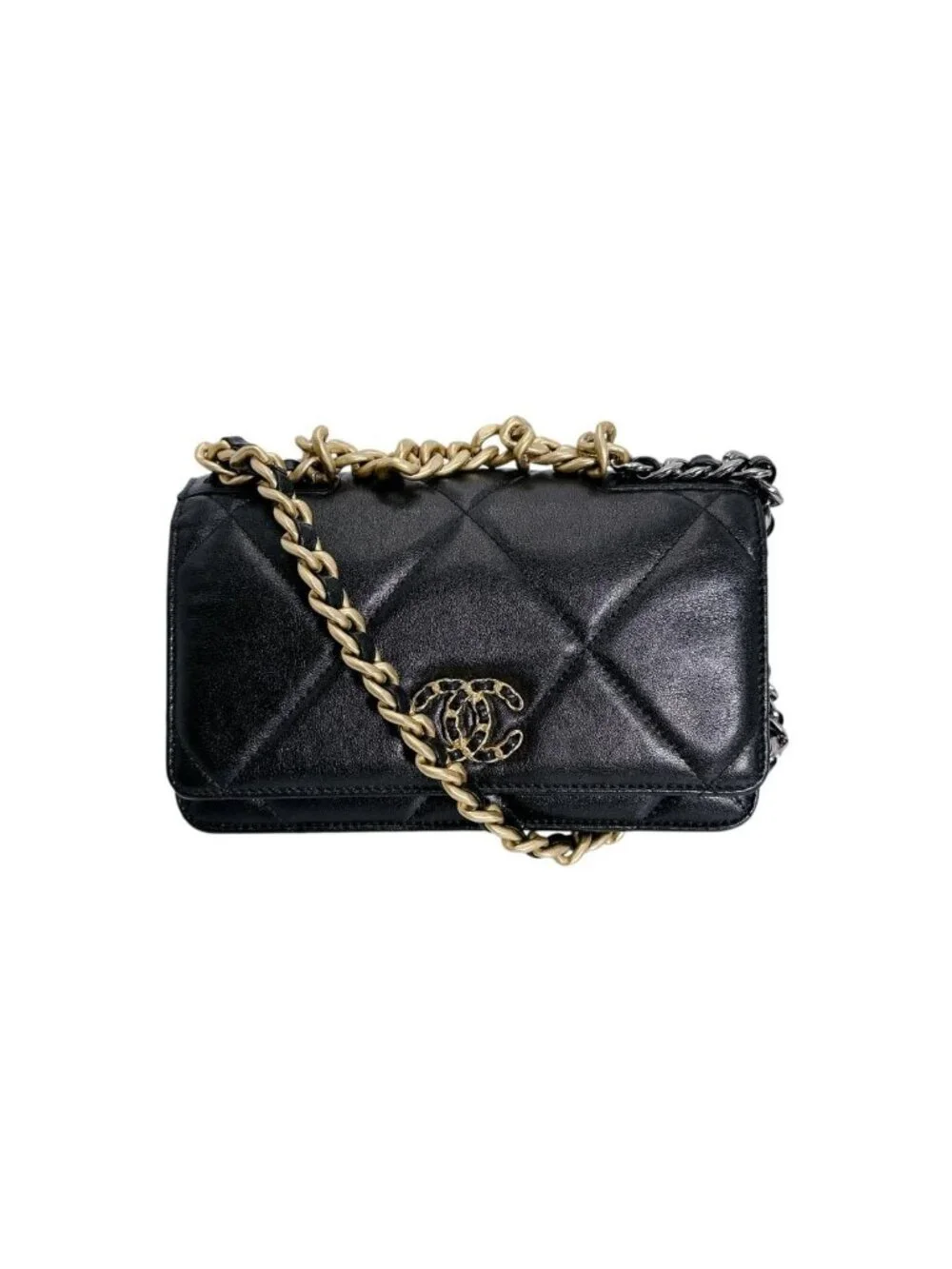 Chanel Lambskin Chain Wallet 19 Shoulder Bag Black